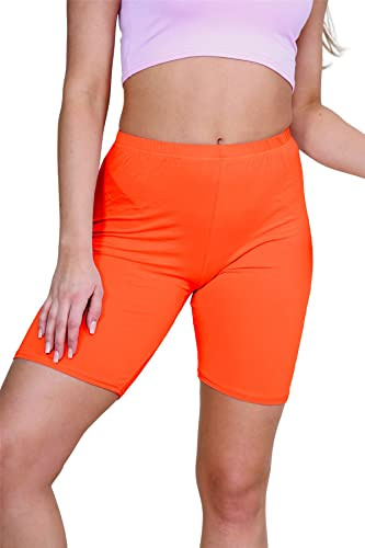janisramone® Cykelshorts kvinnor – nya enkla stretchiga damshorts, över knä aktiva gymshorts för kvinnor – yoga träning sport löpning shorts kvinnor, NEONORANGE, 44930