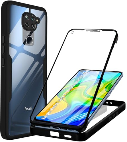 WeiCase Funda para Xiaomi Redmi Note 9 (No para Redmi 9), Transparente 360° Protección Funda con Protector de Pantalla Integrado Antigolpes Silicona Carcasa para Redmi Note 9, Negro