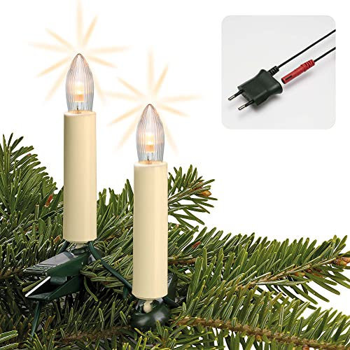 hellum LED Lichterkette Weihnachtsbaum, Made in Germany, Lichterkette mit Clip, 20 Lichter, beleuchtete Länge 13,30 m, Kabel grün, wamrweiß, für Innen, teilbarer Stecker, 3 Ersatzkerzen, <59lm 430165