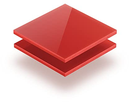 Acrylglasplatte Opal rot 3 mm - Rechteck in Abmessungen von 10x10 cm bis 102x230 cm. UV-beständig, hochwertiges PMMA, Schutzfolie an beiden Seiten, ohne scharfe Kanten.