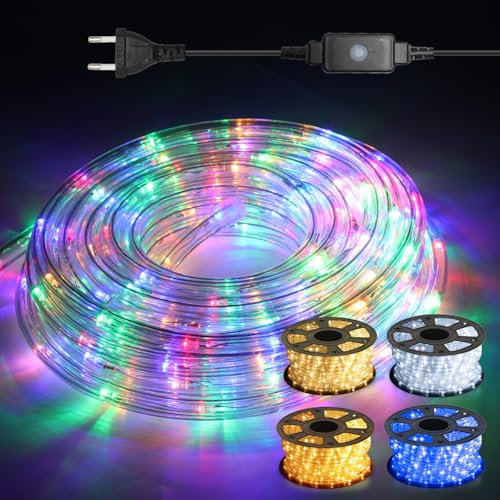 Gimisgu Lichterschlauch Aussen 10m Led Schlauch Bunt 240 Led Lichtschlauch mit Timing Controller Lichtschlauch Außen IP20 Wasserfest Lichterschlauch Innen für Balkon Party Hochzeit
