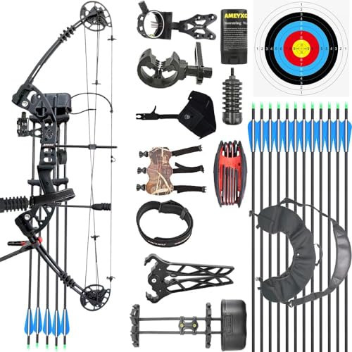 wolfman Bogenschießen Compoundbogen Set Erwachsene 30-55 LBS Jagdbogen Bogenfischen Compound Bogen und Pfeil Set mit Zubehör für Jagd Zielschießen Praxis Linkshänder Rechtshänder (LRT, Schwarz)