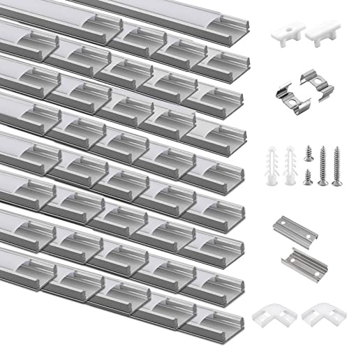 Efishine 40-PACK LED Profil Aluminium 40 x 1m, U-Form mit milchiger Abdeckung, inkl. Endkappen & Montageklammern – einfache Installation für LED-Streifen