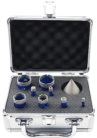 BRSCHNITT Juego de Brocas Diamante - 6/8/10/12/20/25/32/35mm Fresa Diamante con Mango Redondo+50mm Brocas Chaflán Biselado con Mango Hexagonal para Porcelanico Cerámica Mármol Granito