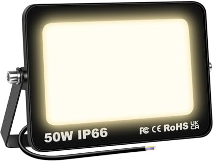 RIGIDON 50W utomhus LED-spotlight, 5 000LM LED-spotlight, 4 000 K varmvit säkerhetsbelysning, IP66 vattentät utomhusväggbelysning för trädgård, garage, gård, entré, terrass