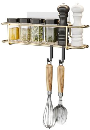 Generico Mensole da Cucina Adesive – Porta Spezie da Parete Senza Forature, Organizer Salvaspazio per Cucina, Bagno o Credenza – Set Robusto in Colore Oro (ORO)