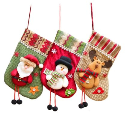 Miya 3 x super süß Nikolausstrümpfe Nikolausstiefel zum aufhängen/befüllen, Weihnachtssocke, Geschenke Weihnachtsstrumpf Nikolaus, Schneemann, Rentier hängen deko, Geschenk Beutel