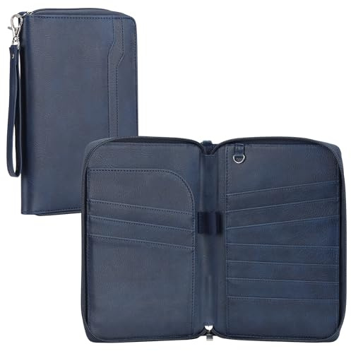 Navaris Reiseorganizer - Reisepass Tasche für die ganze Familie - Reiseunterlagen Organizer - Reisedokumententasche - Passport Tasche - Für 6 Pässe - Kunstleder - Blau