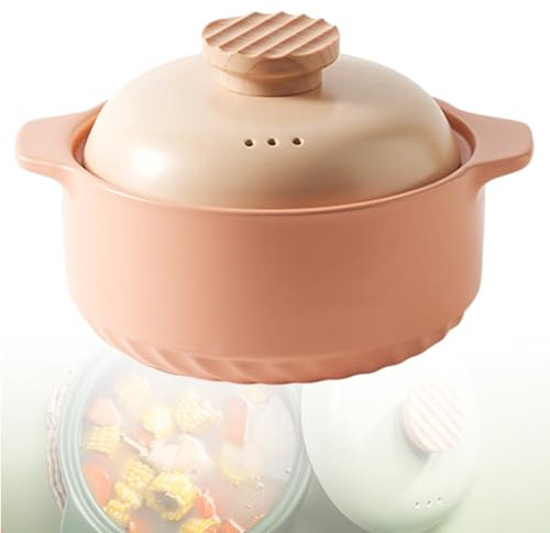 Olla de Terracota para Sopa - Marmite En Céramique Spodumène Faïence Braiser Pan Cocotte, Cuisson Casserole en Céramique Pot À Soupe Pot pour Maison et Cuisine (Color : Pink, Size : Medium)
