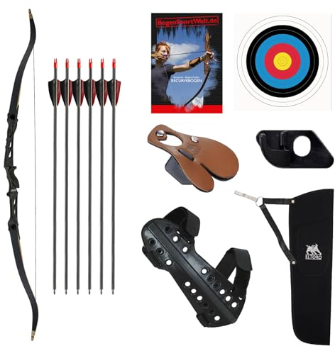 Drake Chroma - 68 Zoll - 20, 28, 34 lbs - Recurvebogen - auch inkl. Zubehör, Anfängerbogen, Tunierbogen, Bogenschießen (28 lbs, Schwarz inkl. Zubehör)