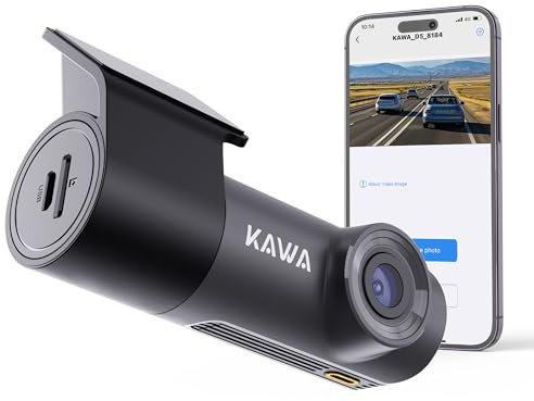 KAWA 2K Dashcam Voiture Avant 1296P, Mini Camera pour Voitures avec Application, WiFi, Vision Nocturne WDR, Corps Rotatif à 360°, Angle de Vue 135°, Surveillance de Stationnement 24H, Capteur G, D5.