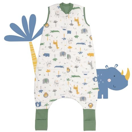 schlummersack Schlafsack mit Füßen Sommer 1 Tog 90 cm dünn Dschungel | Kinder Schlafsack mit Beinen und verlängerten Bündchen für eine Körpergröße 90-100cm Füßen 1 Tog