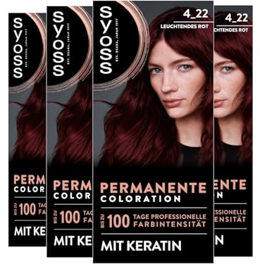 Syoss Color Coloration 4_22 Leuchtendes Rot Stufe 3 (4 x 115 ml), permanente Haarfarbe für bis zu 10 Wochen Farbintensität und 70% weniger Haarbruch*