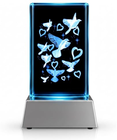 Kaltner Präsente Stimmungslicht - Ein ganz besonderes Geschenk: LED Kerze/Kristall Glasblock / 3D-Laser-Gravur / 3D Tauben Nachtlicht/Peace Symbol/Friedenstauben/Taubenfigur