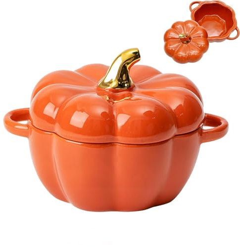 Oven Safe Ceramic Pumpkin Soup Bowl with Lid, Ramekins with Lids (Brown)