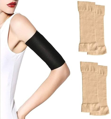 XIAOJINGQINGAQ Lot de 2 paires de manchons de compression élastiques pour bras amincissant Aide à perdre la graisse du bras, beige, L