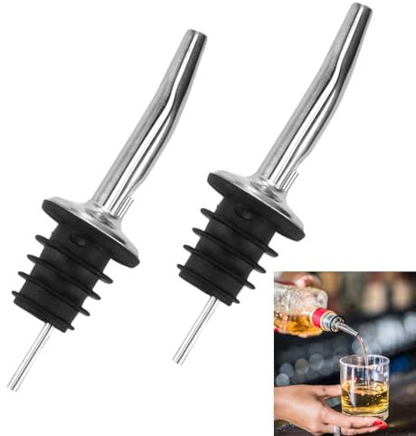 2 Pack Stainless Steel Speed Pourers with Rubber Stoppers - Universal Bottle Spouts for Wine, Spirits, Olive Oil, Syrup & More - Durable & Leak-Proof Design (Silver)