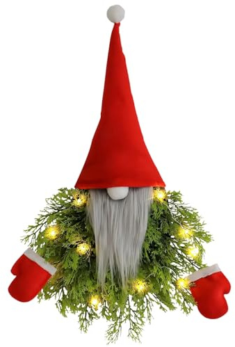 Türkranz Weihnachten, LED Weihnachtsdeko Tür Girlande Weihnachten, Weihnachtskranz Haustür, Wichtel Figuren Weihnachtsgirlande mit Beleuchtung Türgirlande für Wand Tür Fensterdeko (Rot 03)