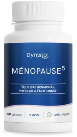 Complexe Ménopause - 60 Gélules - Ménopause & pré-ménopause - 5 Actifs pour l’Équilibre Hormonal, Confort Féminin, Réduction des Bouffées de Chaleur, Sommeil et Circulation - 100% Vegan – Dynveo