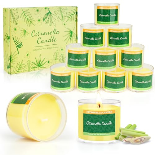 Citronella Candle Outdoor Tea Lights Candles Set 132 Hours Burning -Garden Outdoor Candle Set of 12 - Total 25OZ - Natural Soy Wax - Citronella Candles Gift,Ideal for Camping Patio Yard Home Décor