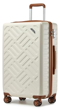 Supercase Koffer Trolley Mittelgroßer Hartschalenkoffer ABS+PC Reisekoffer Leicht Handgepäck mit 4 Rollen und TSA-Schloss Teleskopgriff Rollkoffer 64.5×42×25cm Cremeweiß