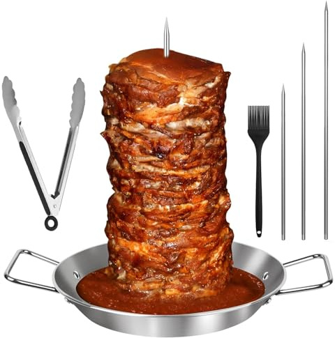 Vertical Kebab Plate and Skewer Stand, Stainless Steel Chicken Skewers Pan, BBQ Skewer Rack with Handle, Grill Plate Stand for Whole Chicken Fish Sausage Steak