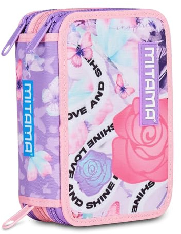Mitama Astuccio Scuola 3 Scomparti, LOVE&SHINE, Rosa, Completo di matite, penne e pennarelli, Accessori Zaino, Accessori scuola, Per bambine, Scuola elementare, Tempo libero