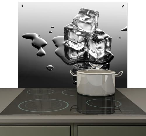 KitchenYeah© Spritzschutz Herd Küchenrückwand Vinyl Küchendeko Wand | 60x52 cm - Wandverkleidung, Herd Abdeckplatte Eis - Wasser - Grau - Schwarz