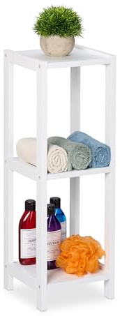 Relaxdays Standregal mit 3 Ablagen, quadratisches Küchenregal, H x B x T: 65 x 22 x 22 cm, MDF, Badezimmerregal, weiß