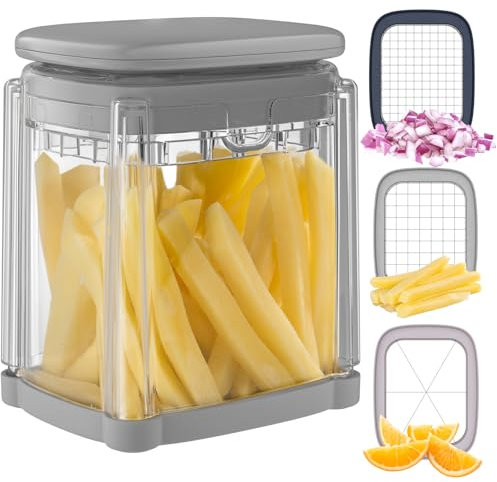 Potato Chipper Chip Cutter French Fry Cutter for Potatoes, 3 Blades Fast Cutting Potato Chip for French Fries, Food Dicer Chop Box for Vegetables Fruits