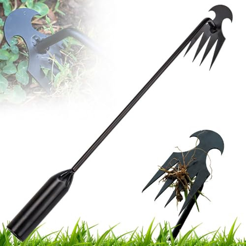 Unkraut Entferner Gerät, 2025 Neu Gartenwerkzeug Unkrautkratzer mit stiel, Mühelos Unkraut Entferner Gerät, Hand Unkrautstecher für Gras Graben Umpflanzen Jäten (Schwarz 50cm)