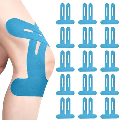 15 Stück PreCut Kinesiotapes Knie, Kinesiologie Tape, Wasserfestes & Elastisches Knietapes Vorgeschnitten Knie, Knie Tape Vorgeschnitten für Knieschmerzen (Blau-15 Stück)