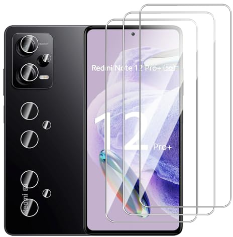 Dlxiks Protector de Pantalla para Xiaomi Redmi Note 12 Pro 5G / Redmi Note 12 Pro Plus, 3 Cristal Vidrio Templado con 3 Protector de Lente de Cámara, Sin Burbujas, Antiarañazos, HD Transparente
