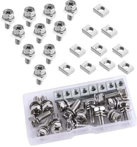 16 Sets Motorrad Batterie Schrauben und Muttern Edelstahl M6x16mm Motorrad Batterieklemmen Muttern und Schrauben Motorradbatterien Schrauben mit Vierkantmuttern für ATV Scooter Fahrrad Roller DIY