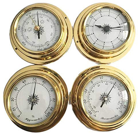 ZJFHEYUO Thermomètre, hygromètre, baromètre, Montre, Horloge, Coque en cuivre, Zirconium, Marine, pour Station météo