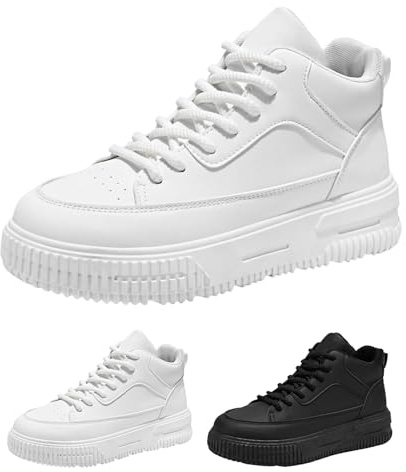 Generisch Zapatillas deportivas con suela gruesa para hombre, zapatillas de piel para hombre, zapatillas anchas, zapatos de caña alta, zapatos de senderismo, planos, informales, zapatillas deportivas