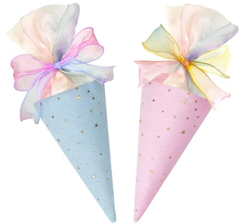 Ltsbaed 2 Stück Geschwister Schultüte, Geschenktüte Schule Schultüte | Blau Rosa; Zuckertüte zur Einschulung; Geschenkverpackung Schultüte für Junge und Mädchen