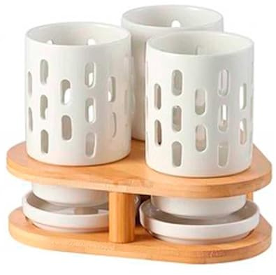 Porte-ustensiles Porte-Couverts en Céramique Baguettes Porte-Panier avec Crochets Rangement Carré Support De Support pour Cuillère Couteau Fourchette Organisateur De Cas Facile à PREN, 8