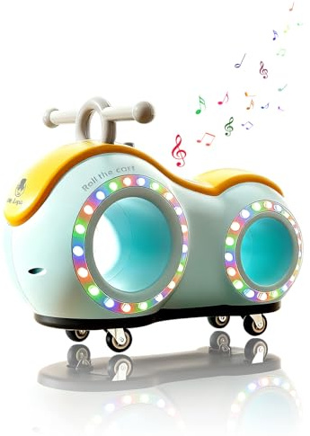 NMM Rutschauto ab 1 Jahr | Baby Car mit Musik & Licht | Kinderrutschfahrzeug mit 360° Lenkung & 30kg Belastbarkeit | Robustes ABS-Material für Indoor
