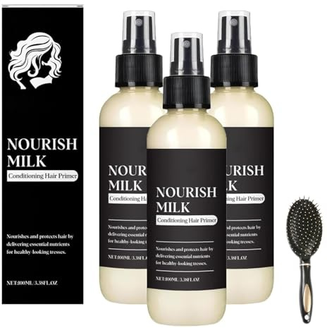Imprimación para el cabello de acondicionamiento de leche nutritiva, desenredar e hidratar el cabello, la protección del calor y la mejora del brillo, para todos los tipos de cabello (3PCS)