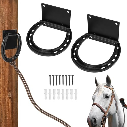 Goshyda Anillo de Corbata de Caballos, Ataduras de Acero Sólido para Caballos, Tachuela de Caballos y Suministra Accesorios de Caballos, para Estabilidades de Cercas, 2 Paquete