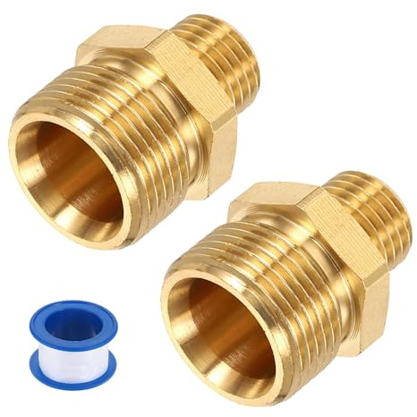 sourcing map 2Pcs Pressure Washer Adapter, M14 Male to M22 15mm Male Quick Connect Fittings Brass Flat Mouth Swivel Adapter with Sealant Tape for Pressure Power Washers Hose