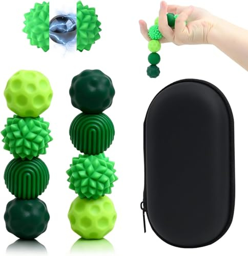Uxreoib 8 Stück Magnetische Fidget Toys, Silikon Magnetkugeln Anti-Stress Bälle, Sensorik Spielzeug für Erwachsene und Kinder, Sensorische Magnetische Kugeln Set, Stressabbau und Entspannung(Green)