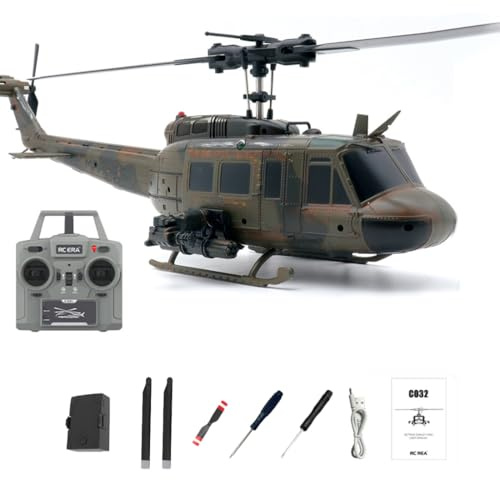 RCXTechPro C032 UH-1 Huey RC Hubschrauber Mit Optischer Positionsbestimmung, 3D-Kunstflug, 1:48, 2,4G 6 CH, Gyro-stabilisiertes Flugmodell, Flybarless Ferngesteuerter Helikopter -RTF