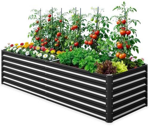 SUNYRISY Hochbeet Metall Pflanzkasten Blumenkasten für Garten 240x90x60cm | Verzinkter Stahl Kräuterbeet Pflanzbeet Blumenbeet Hochbeet-Kit für Garten Balkon Terrasse, Schwarz Rechteck