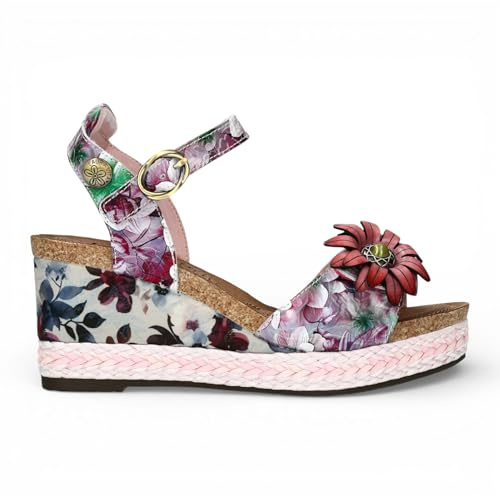 Alpargatas de Cuña de Piel con Diseño Floral Facyo 75 de Laura Vita Para Mujer, Para Uso Diario