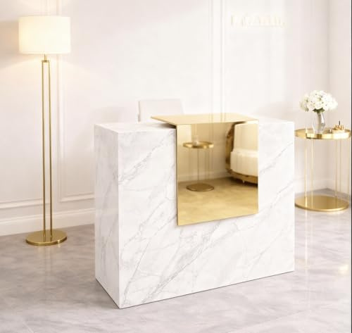 Generisch Empfangstheke Leva Kosmetikstudio klein Weiß Marmor Gold mit 100 cm