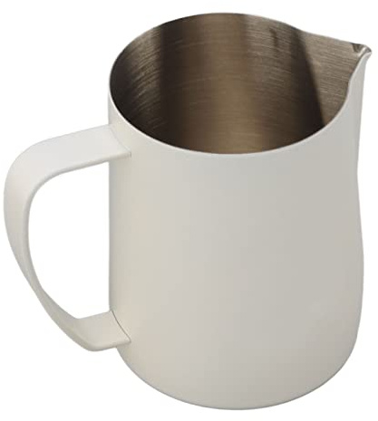 Aramox Pichet à Mousser en Acier Inoxydable 304, Tasse à Mousseur à Lait, Bec de Faucon de 600 Ml, Corps intégré pour Latte Art Cappuccino Home Cafe Barista (WHITE)