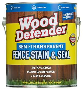 Wood Defender Semi-Transparent Fence Stain and Seal Rustis Oak 1-Gallon | Oil-Based Exterior Fence Coating | Long-Lasting Color Protection for Wood Fences