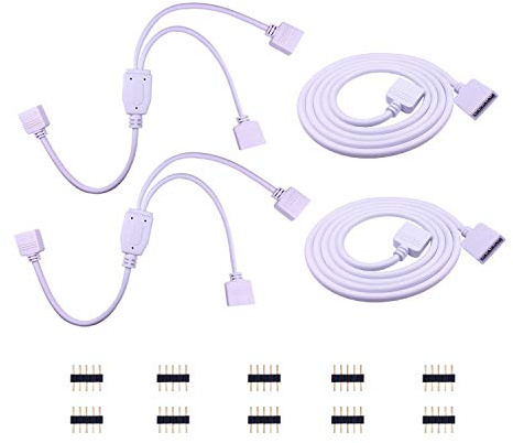 BoHong 2pcs 1m RGBW 5050 LED Streifen Verlängerungskabel + 2pcs 5 polig LED Strip Verteiler Kabel 30cm 1 zu 2 LED Splitter Kabel LED Stripe Verbinder LED Band Verlängerung Verteilerkabel, Weiß
